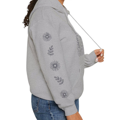 Light Heather grey nature hoodie with wildflowers 