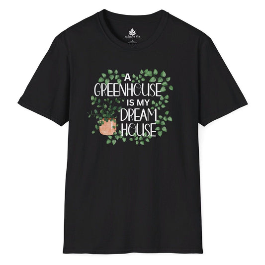 Black gardening t-shirt for plant lovers and greenhouse enthusiasts