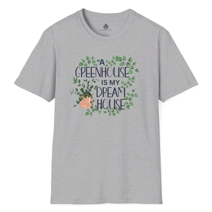 Gray gardening t-shirt for plant lovers and greenhouse enthusiasts