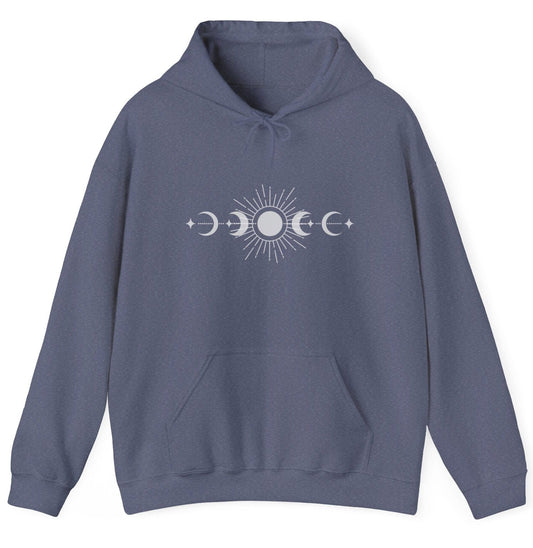 Blue nature hoodie with a phases of the moon design