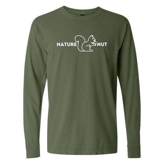 Green Nature t-shirt with a squirrel that says Nature Nut