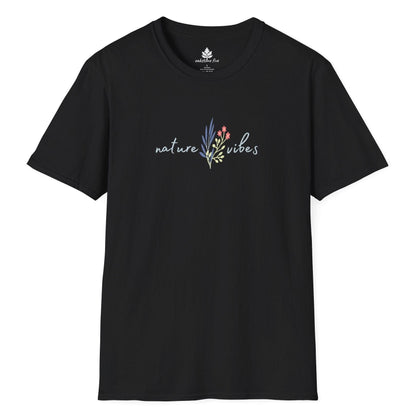 Black floral t-shirt that says Nature Vibes