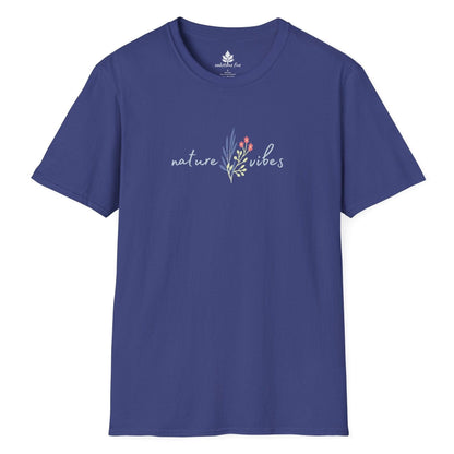 Metro Blue floral t-shirt that says Nature Vibes