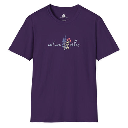 Purple floral t-shirt that says Nature Vibes