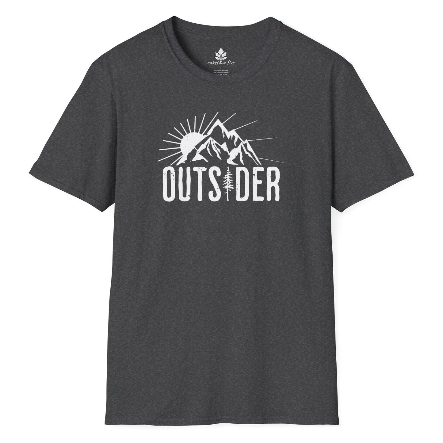 Heather Grey nature t-shirt for hikers  that says Outsider