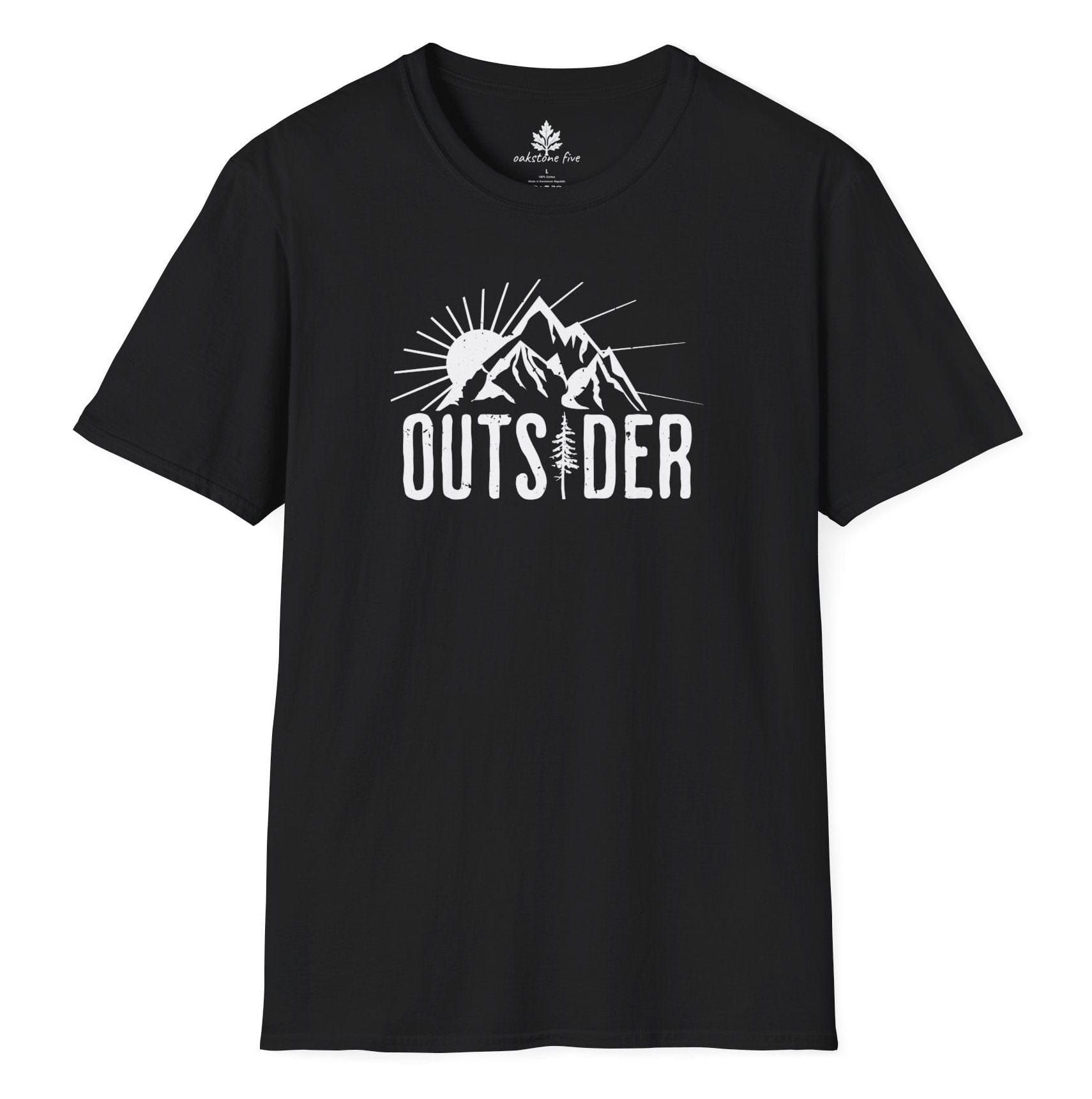 Black nature t-shirt for hikers  that says Outsider