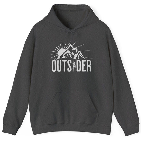 Dark Gray nature lover's  hoodie that says Outsider