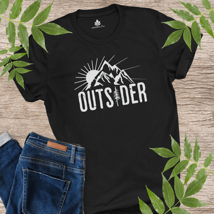 Black nature t-shirt for hikers  that says Outsider