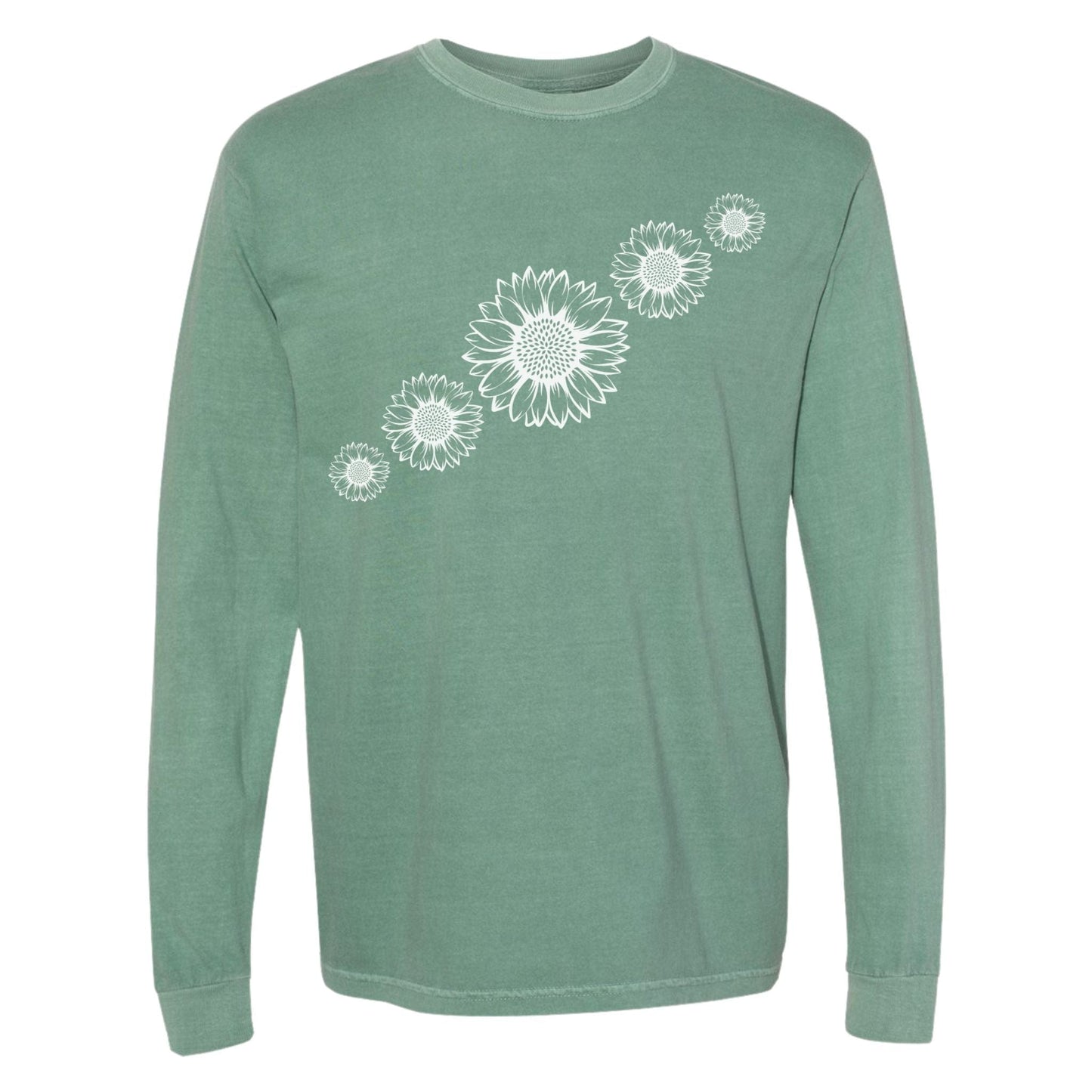 Light Green flower lovers t-shirt that has white sunflowers